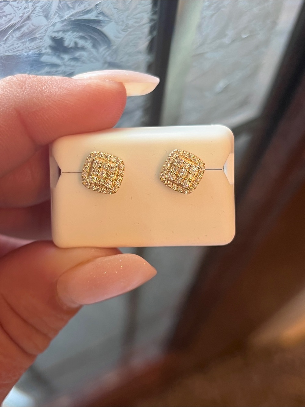 Gold Moissanite Pave Square Halo Stud Earrings